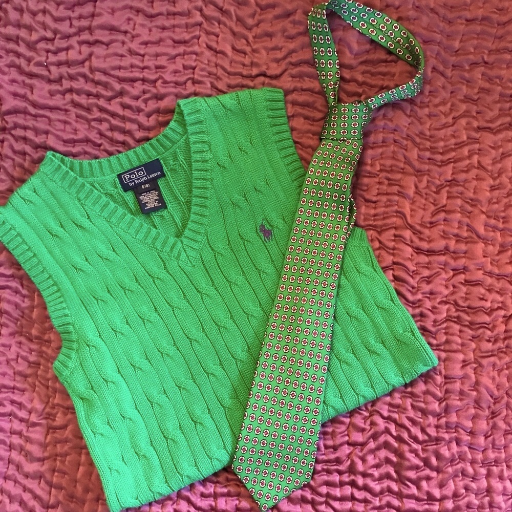 POLO RALPH LAUREN SILK TIE & CABLE SWEATER VEST SET